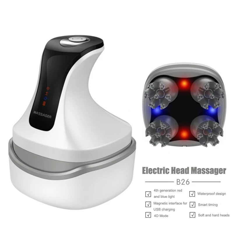 2021 4D Waterproof Electric Head Massager Wireless Scalp Massage Promote Hair Growth Body Deep Tissue Kneading Vibrating Device | Красота и