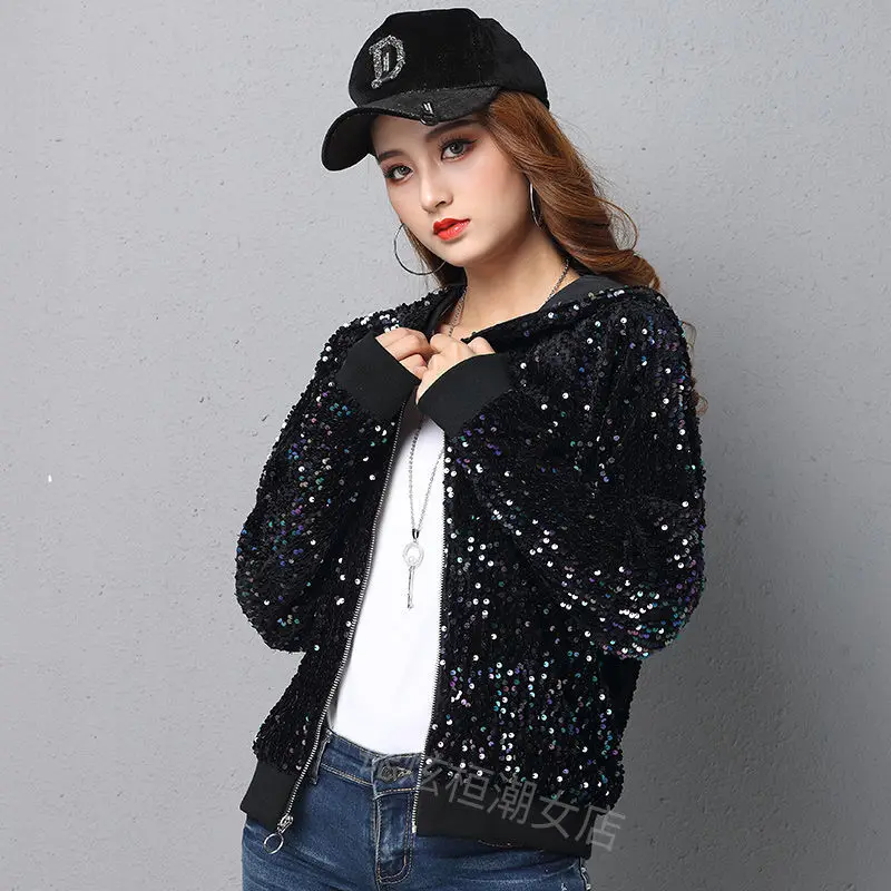 

Autumn Winter Fashion Bomber Jackets for Women Streetwear Baseball Sequins Coat Jackets and Coats Loose Fashion Tops T699