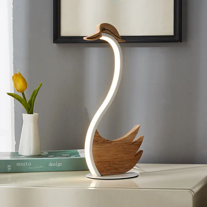

USB Wood Swan 3D Table Lamp Wooden Night Lights Children's Room Decorative for Birthday Christmas Toys Lovers Gifts