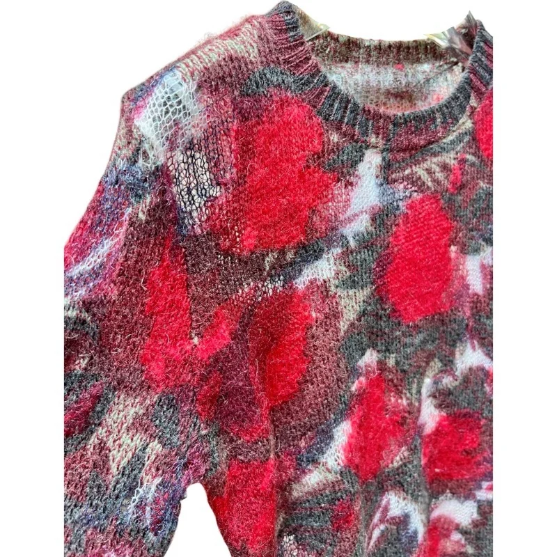 Свитер из смесовой шерсти мохера с цветущим градиентом полые контрастные цвета