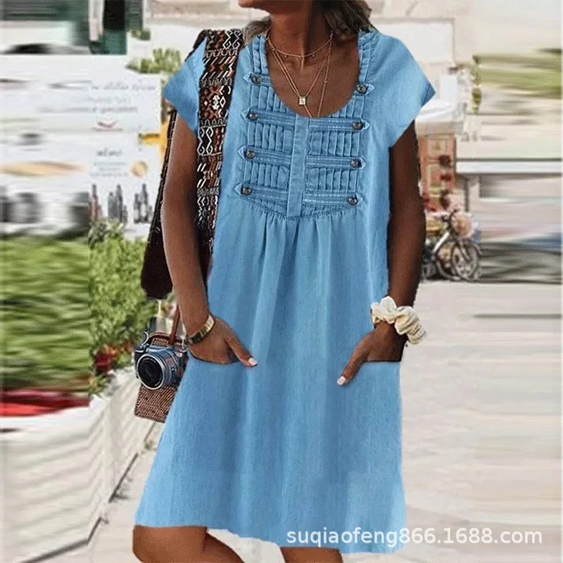 VOLALO Платье из искусственного денима 2024 летние ковбойские мини-платья с двойными