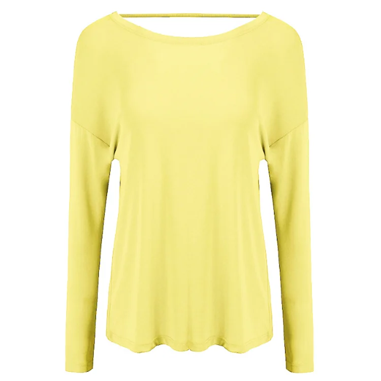 

2022 Autumn Modal Loose Hollow Out Back Yoga Top Breathable Pilates Fitness Long Sleeve Fast Drying Blouse