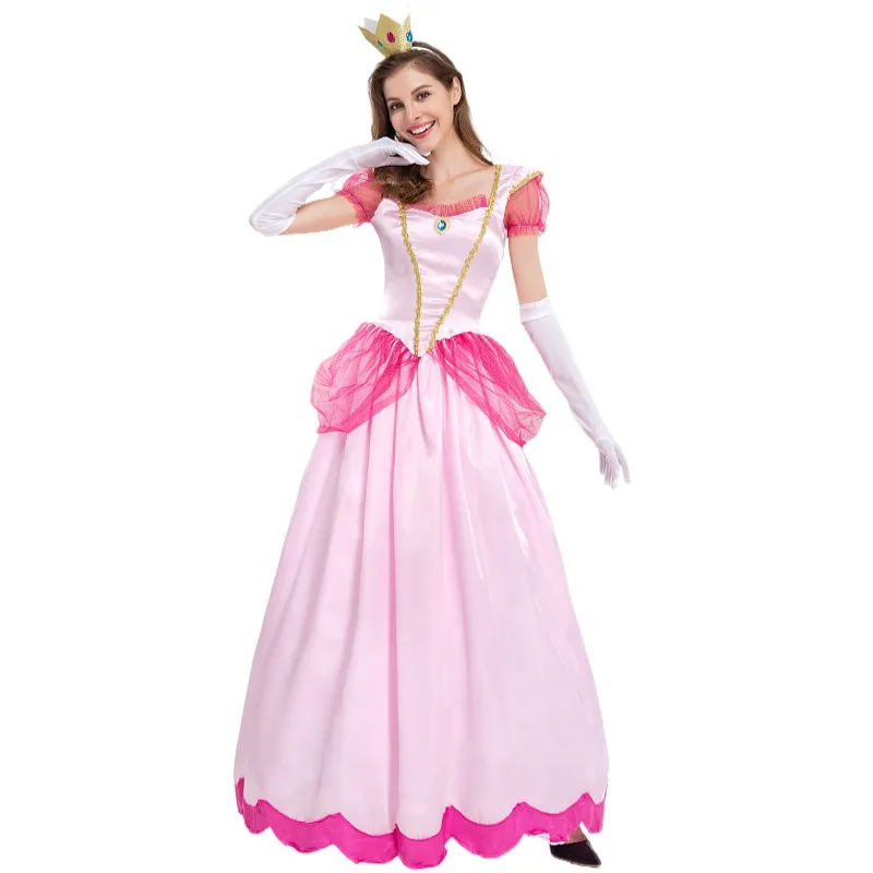 

Women Halloween Carnival Party Peach Princess Aurora Cosplay Costume Super Bros Game Pink Sweet Princess Fancy Dress