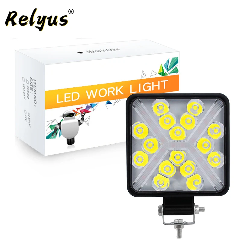 

Car LED Work Light 48W Square with Aperture Waterproof Save Energy Hight Brightness Retrofit Dome Light Automobile Accessories