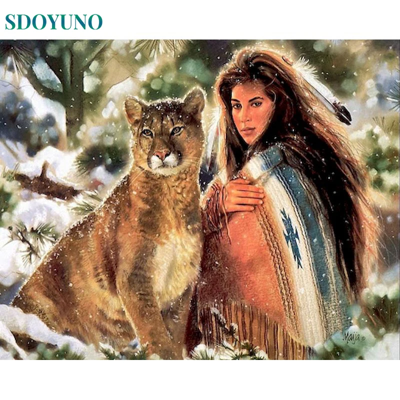 

SDOYUNO Painting By Numbers Beauty And Animal Scenery Acrylic Oil Painting Hand Painted Art Gift DIY Picture Kits Home Decor