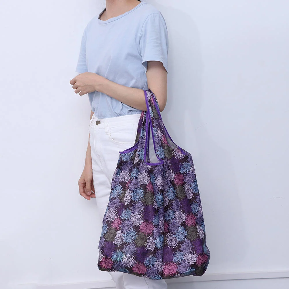 

2 Pcs Large Tote Bag Food Fold Eco-Friendly Purple Polyester Sundries Tote Shopping Shopper bag
