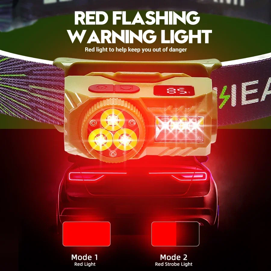 Миниатюрный индукционный налобный фонарь со встроенной батареей и магнитом