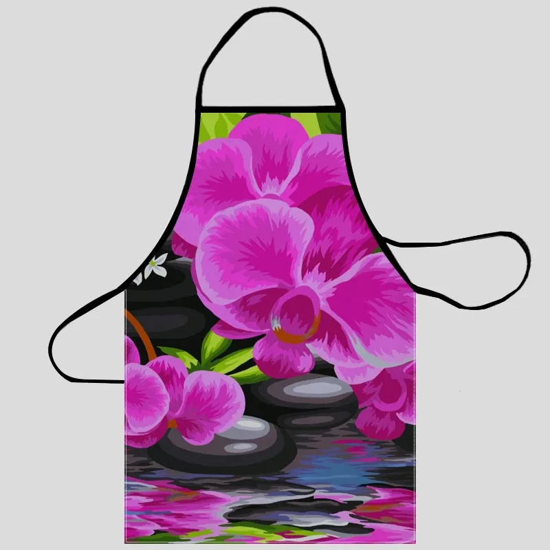 

Новый классический фартук с орхидеями, Кухонные фартуки для женщин, ткань Оксфорд, чистящие передники, домашнее приготовление еды