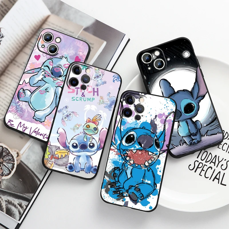 

Lilo Stitch Cute Cartoon For Apple iPhone 14 13 12 11 Pro Max Mini XS Max X XR 6S 6 7 8 Plus 5S SE2020 Soft Black Phone Case