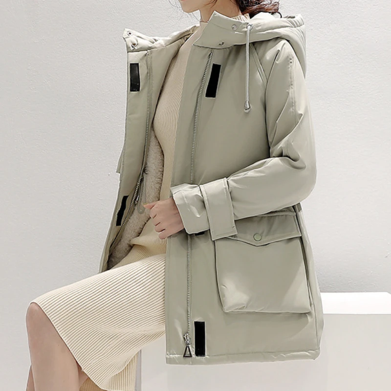 Women's Mid-length Parkas Cotton Coat Hooded Padded Jacket Winter Korean Style Loose Plus Velvet Thickening Warm Quilted Jackets