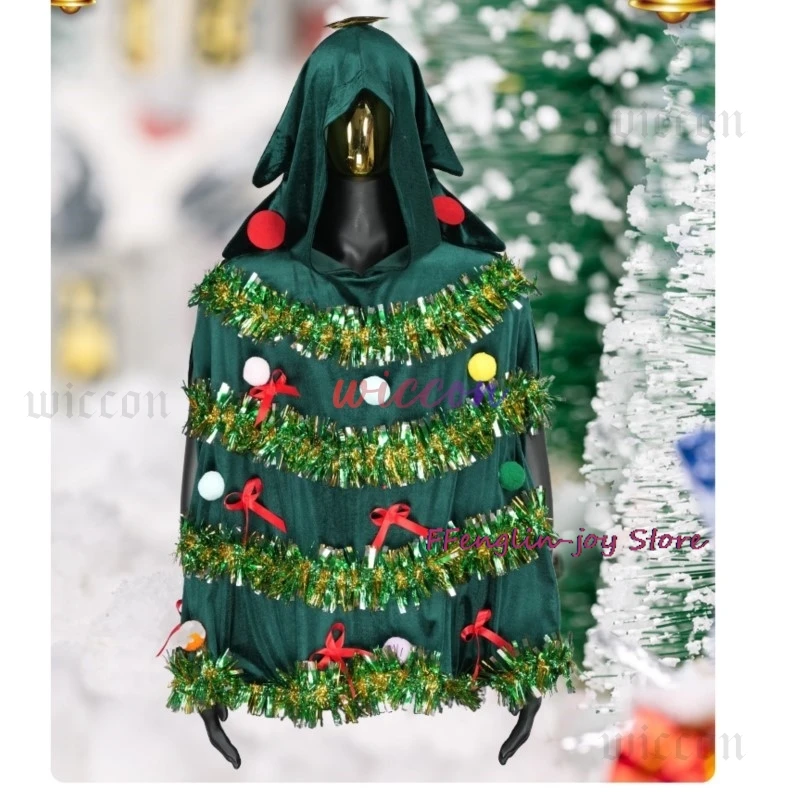 Рождественская елка Косплей Костюм Взрослые Пончо Женщины Мужчины Лук Мяч Декор