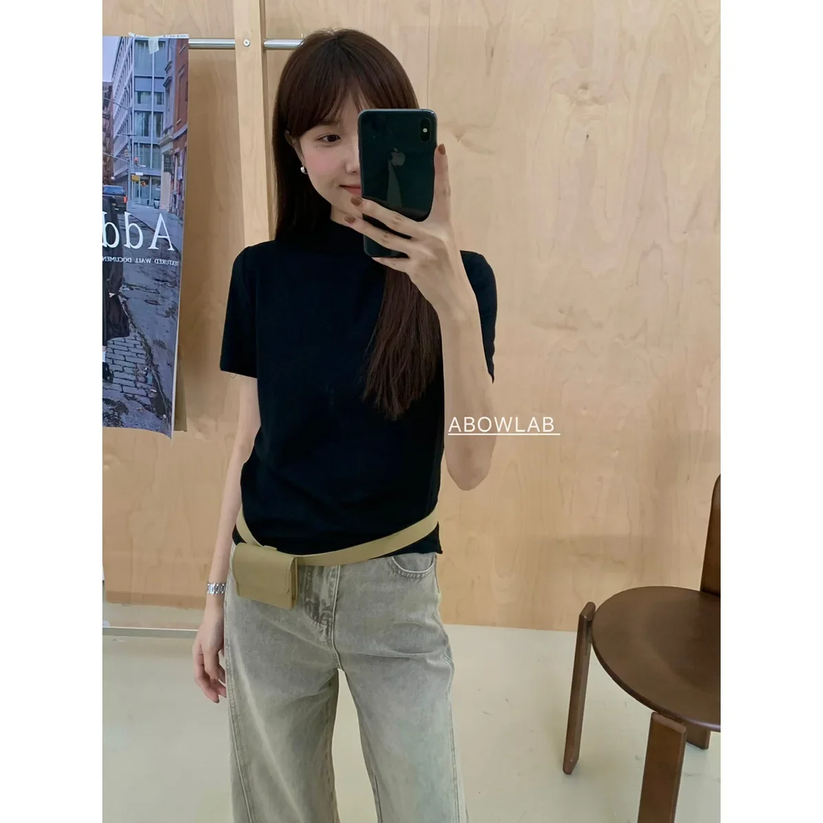 Осенняя новая простая Корейская женская однотонная Универсальная футболка ABOWLAB