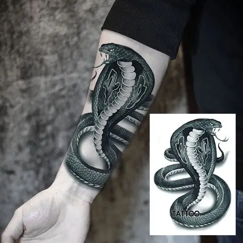 Черная змея, Кобра, тату-наклейка, водостойкая, цветок, искусственная  временная татуировка, художественный фестиваль, тату-наклейки,  искусственная татуировка | AliExpress
