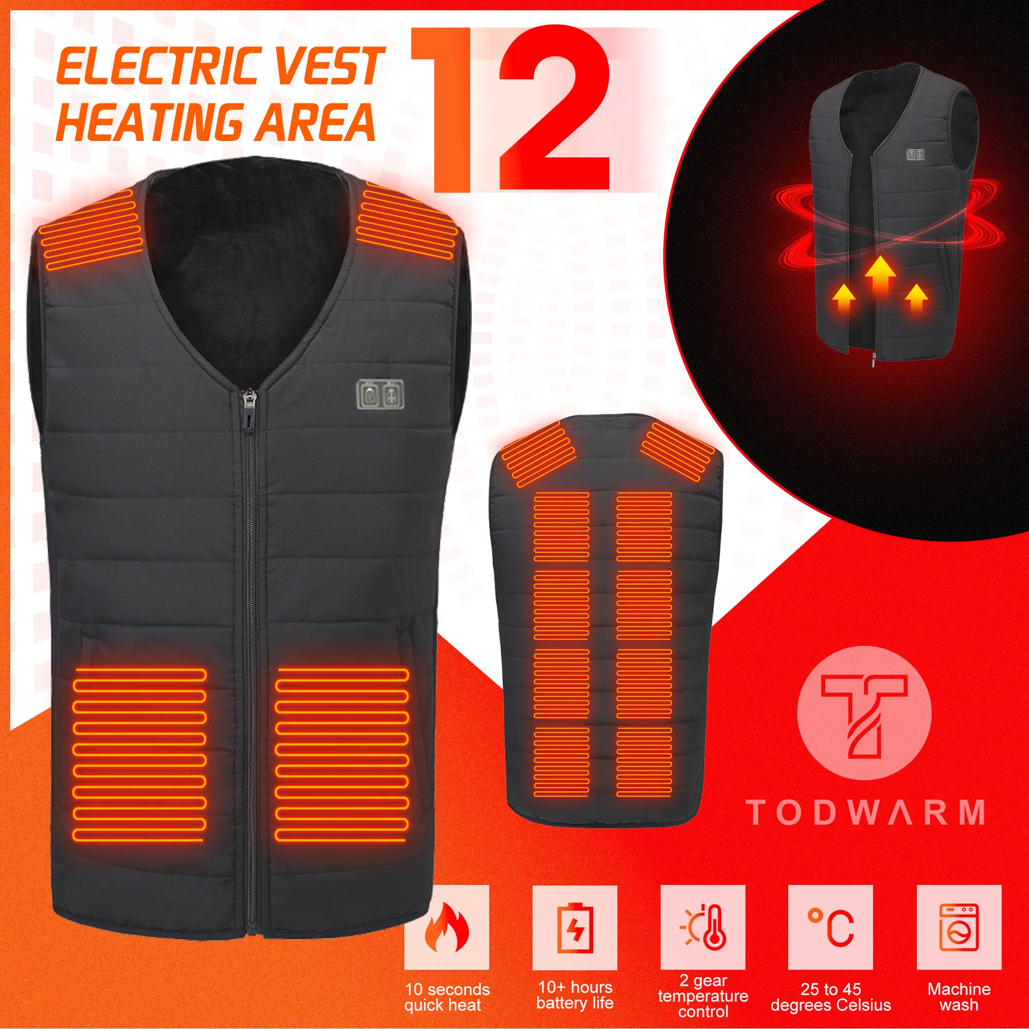 Жилет с подогревом TODWARM 45. ℃ Зимний мотоциклетный жилет USB-куртка электрическим