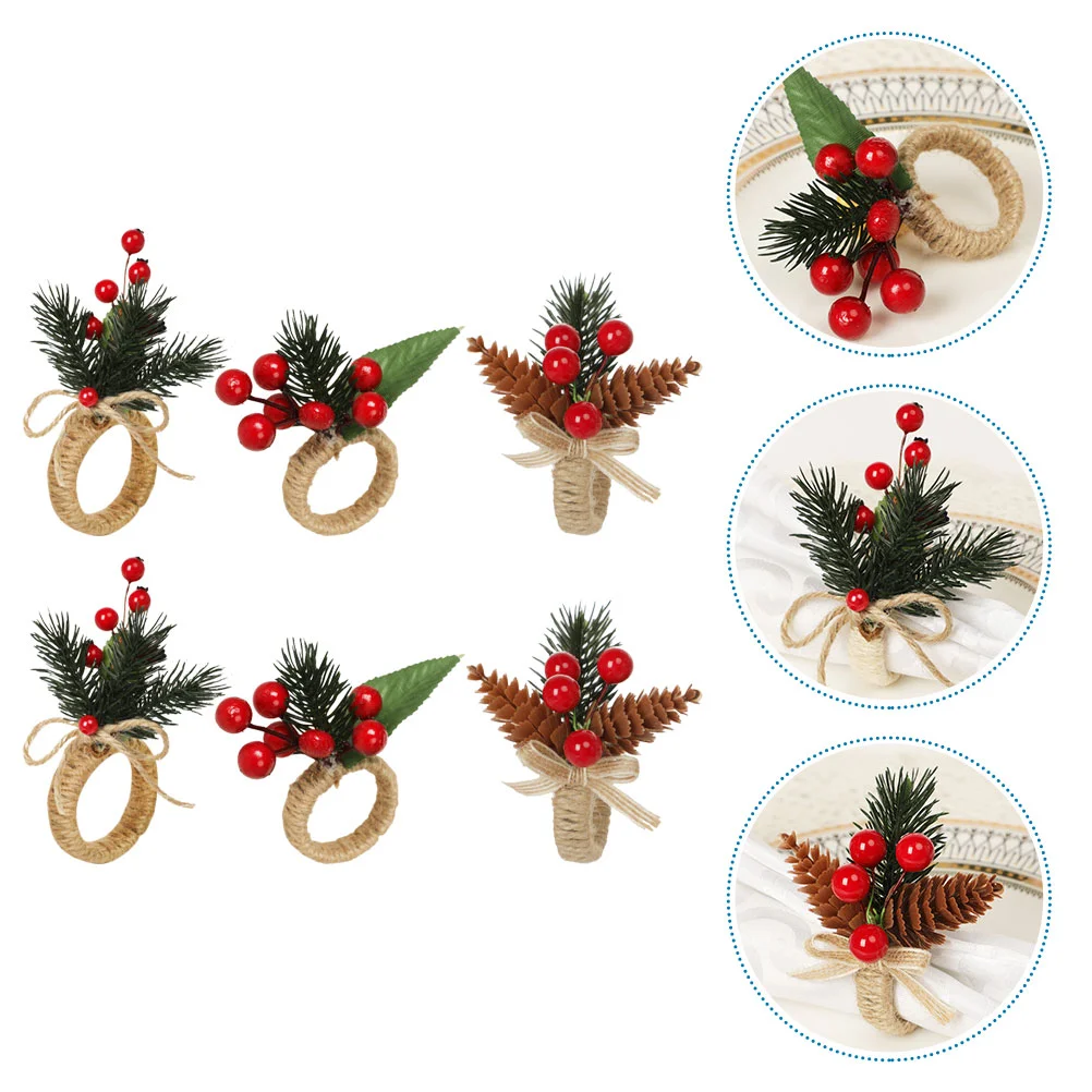 

Napkin Rings Christmas Ring Holder Berry Xmas Buckle Pine Serviette Cone Table Farmhouse Fall Holders Red Party Dinner Leaf