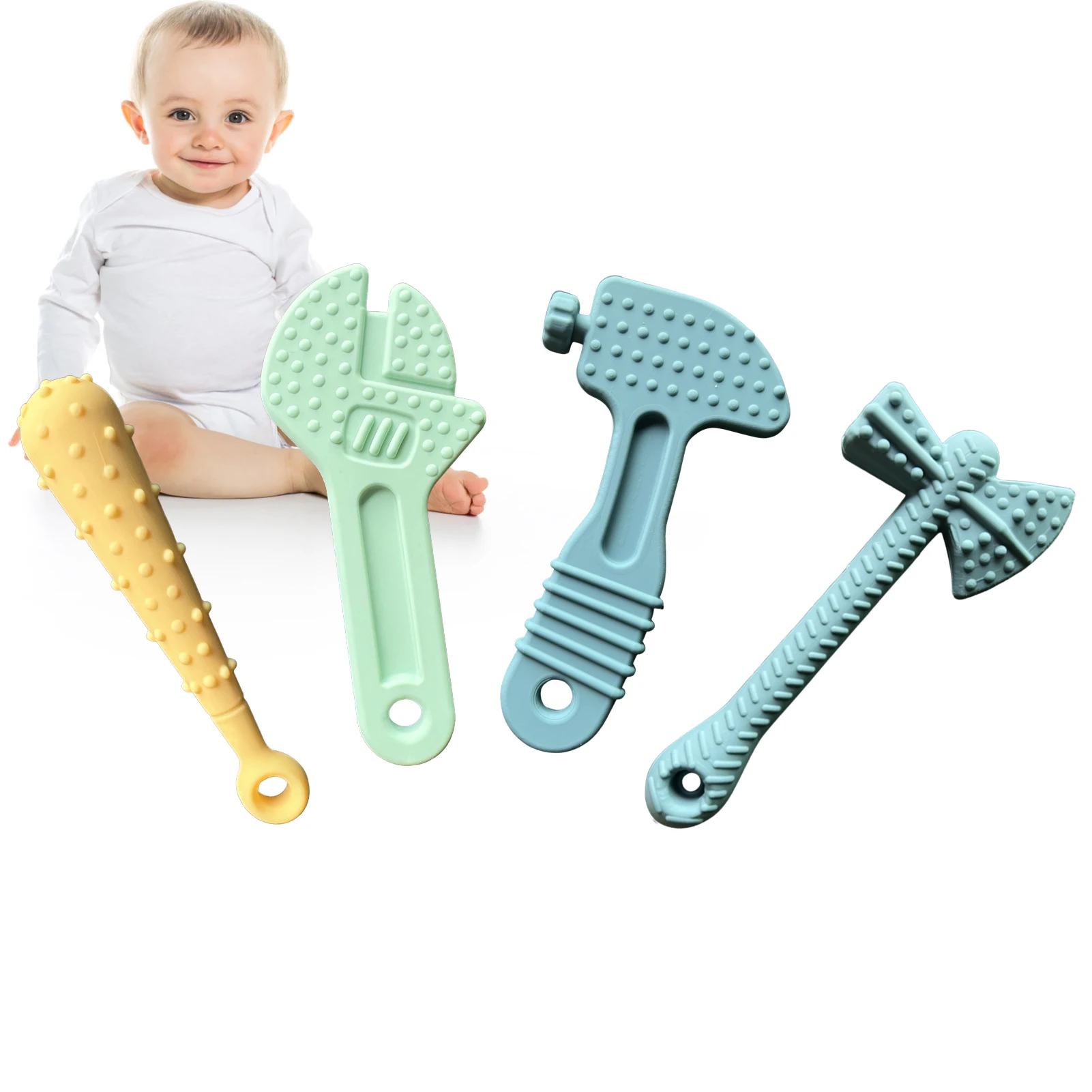 

4-PCS Baby Teething Soft Silicone Toys Tools Set Infant Chew Molar Teether Toys For 0-24 Months Boys Girls Appease Pacifier