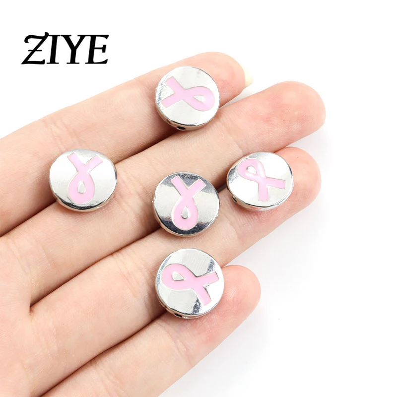 

10pcs Breast Cancer Awareness Enamel Spacers Beads Pink Ribbon Alloys Loose Beads Making DIY Fashion Handmade Necklaces Jewelry