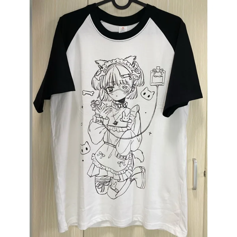 Женская футболка составного кроя с коротким рукавом голубая Повседневная