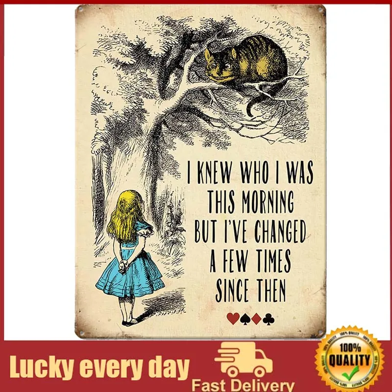 

Agedsign Alice in Wonderland Poster, Vintage Metal Tin Sign I Know Who I was This Morning Quotes Decor Gifts for Girls Living