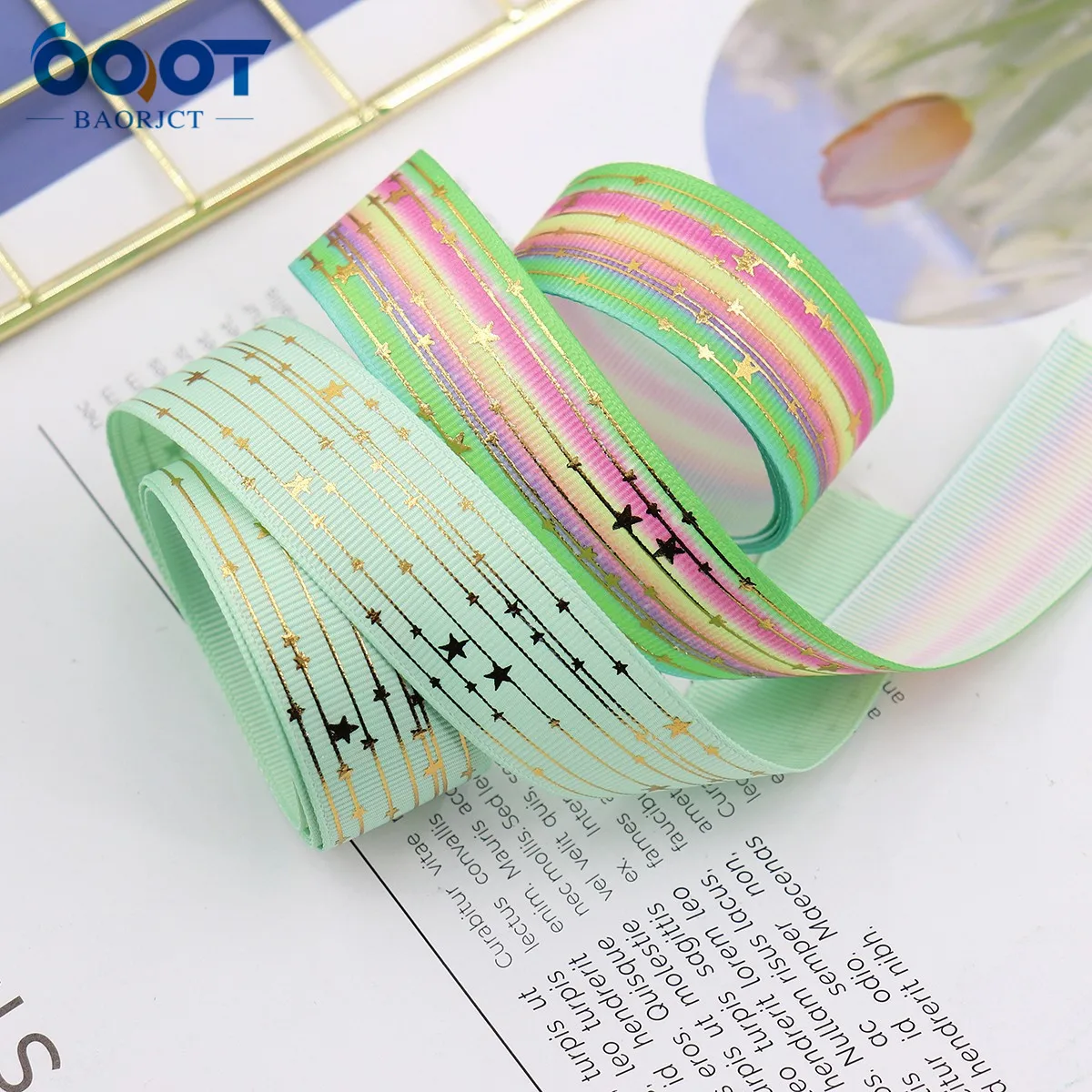 25 мм 10 ярдов цвет градиент звезды горячее серебро Grosgrain ленты бант колпачок