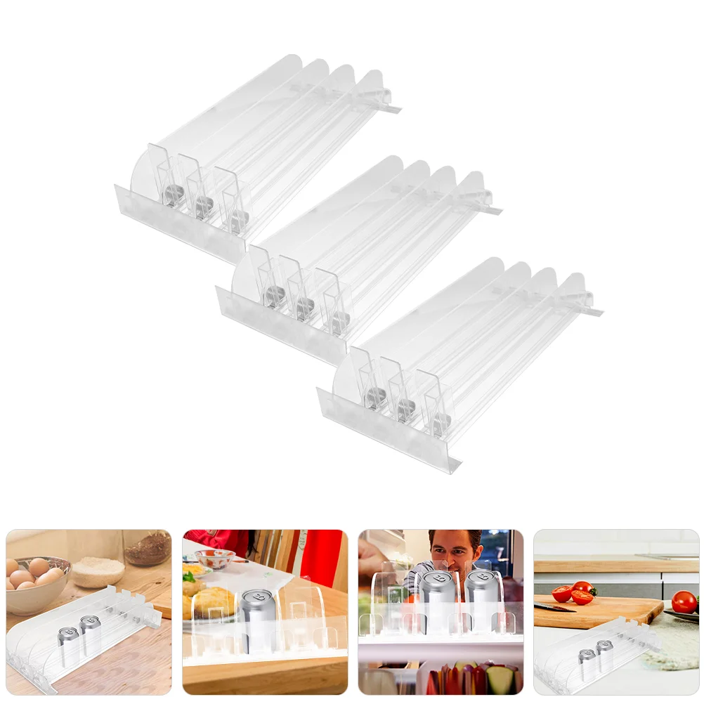 

3 Pcs Fridge Jar Drink Holder Supermarket Puller Sliding Tray Propeller Pusher Bottle Can Organizer White Ps Plastic