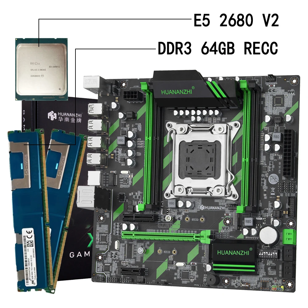 HUANANZHI X79 ZD3 Motherboard Combo with E5 2680 V2 64GB 1866Mhz M-ATX NVME NGFF M.2 SSD X79 Set