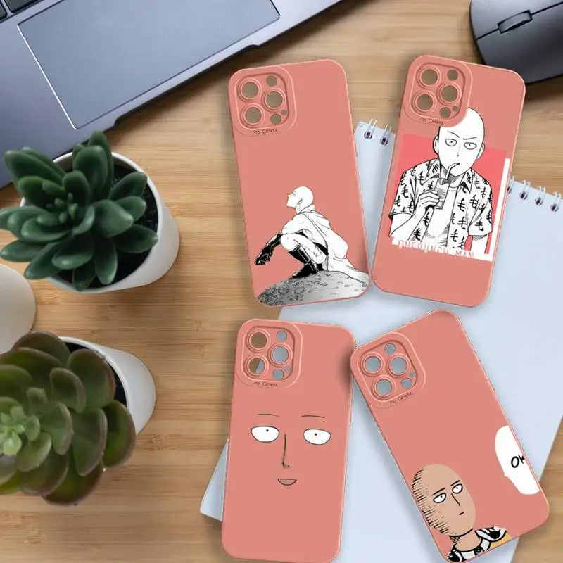 

One Punch Man anime Phone Case For iPhone 13 12 11 Pro MAX Mini X XS XR 7 8 Plus Camera Lens Liquid Silicone