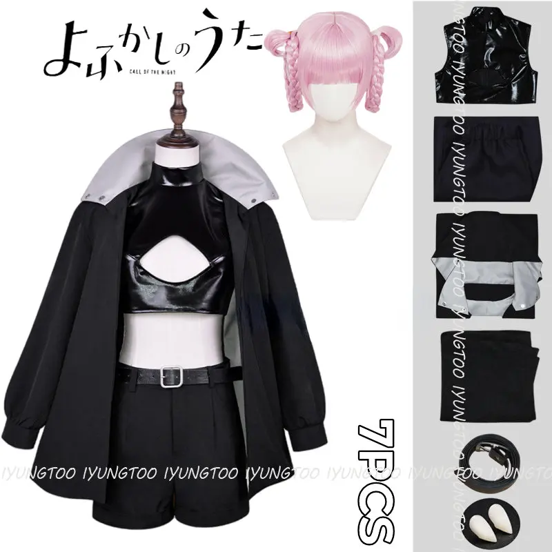 

Женский костюм для косплея из аниме «Call of The Night», черная накидка, куртка, кожаный жилет, шорты, одежда Yofukashi No Uta