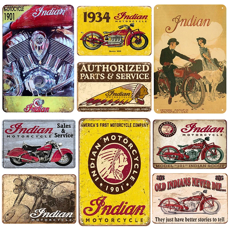

Indian Motor Retro Motorcycle Tin Sign Decor Metal Plate Paintings Plaques Decor For Bar Garage Man Cave Art Poster Pin Up Signs