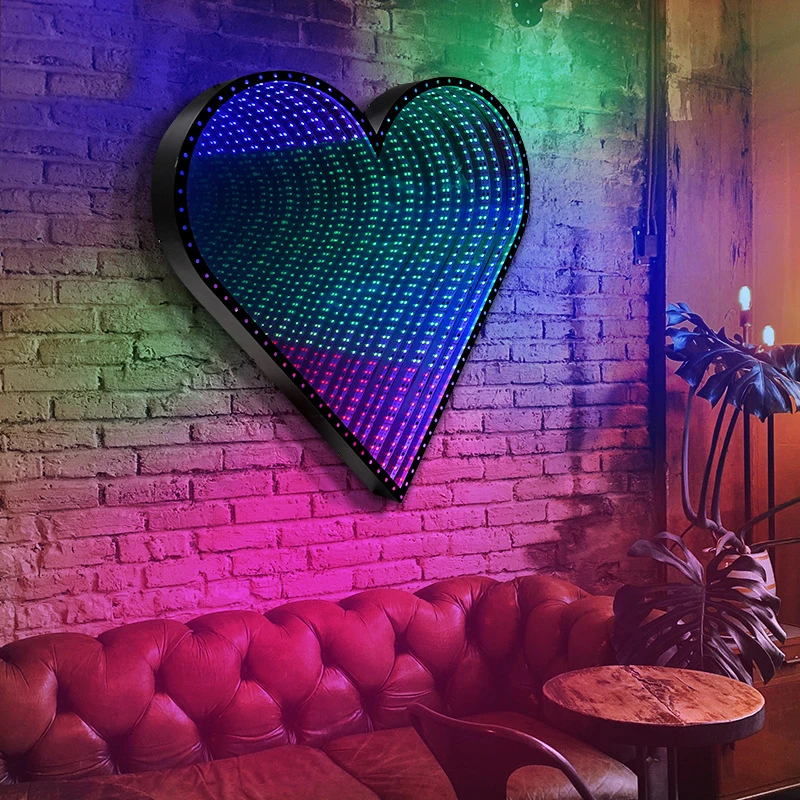 LED acrylic neon light, thousand layer mirror, RGB color changing light, abyss mirror, background wall decoration, bedroom atmos