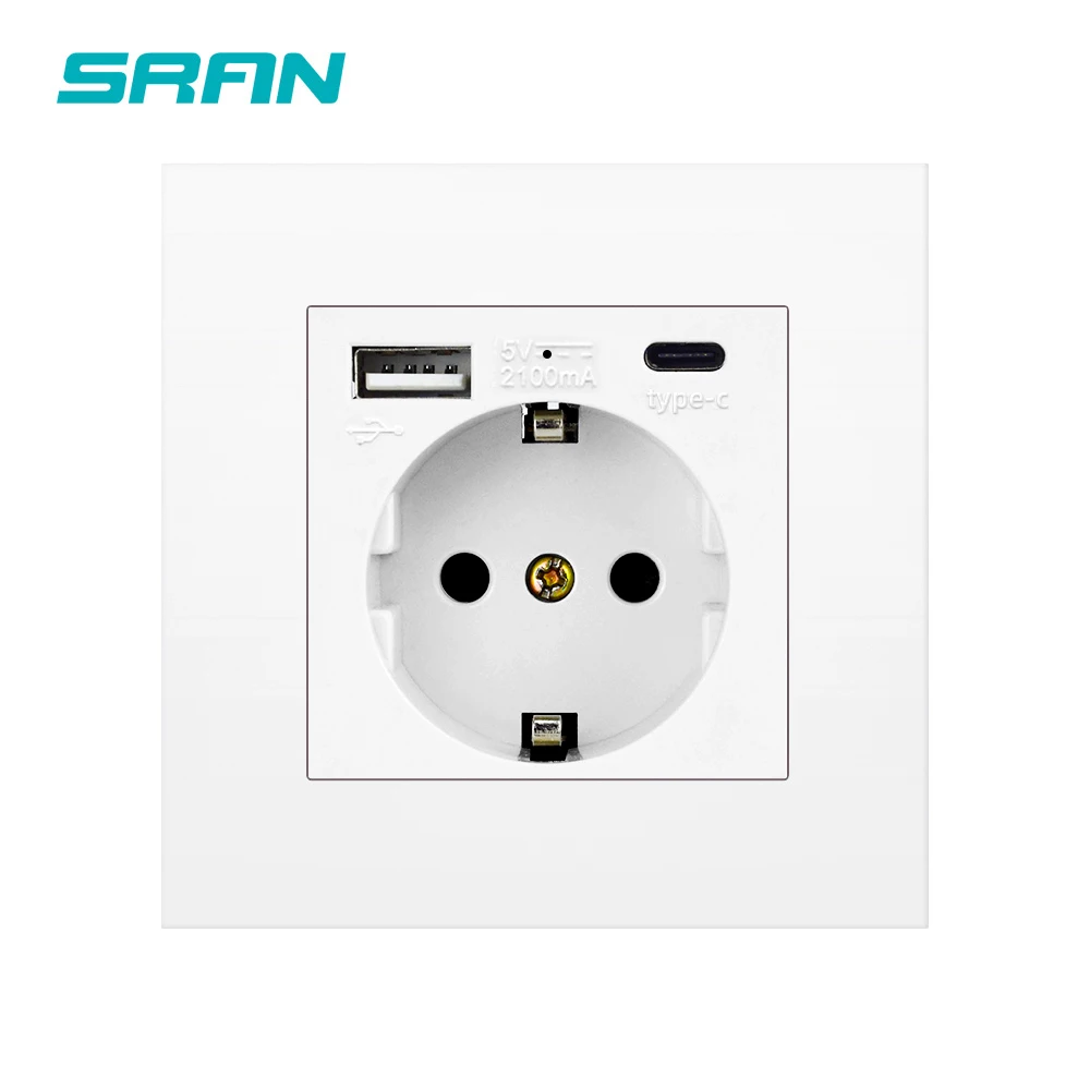 Зарядные розетки SRAN USB Type C Доступны для iPhone и Android огнестойкая панель ПК 86 * мм