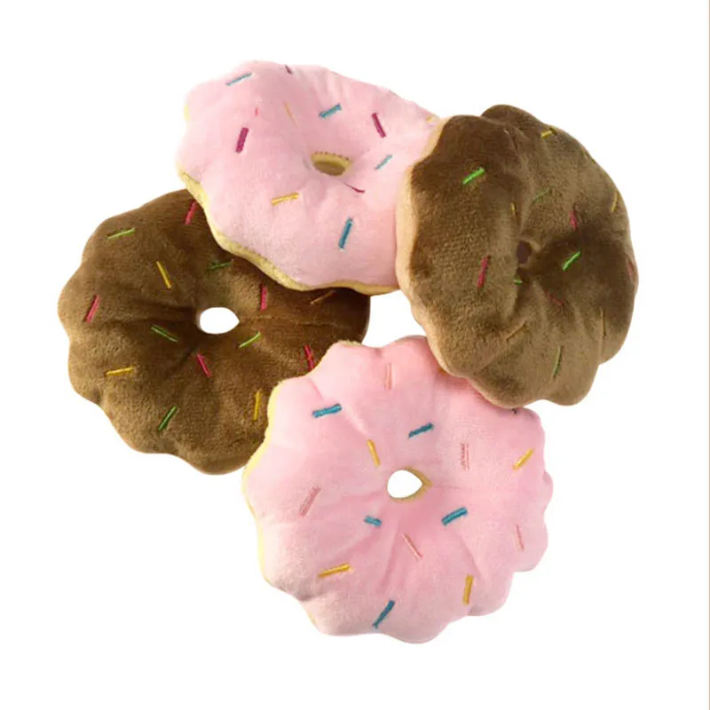 

Soft Donuts Plush Dog Toys Puppy Chew Squeak Sound Interactive Toy Funny Pet Accessories Supplies Pet Dog Squeaky Toys
