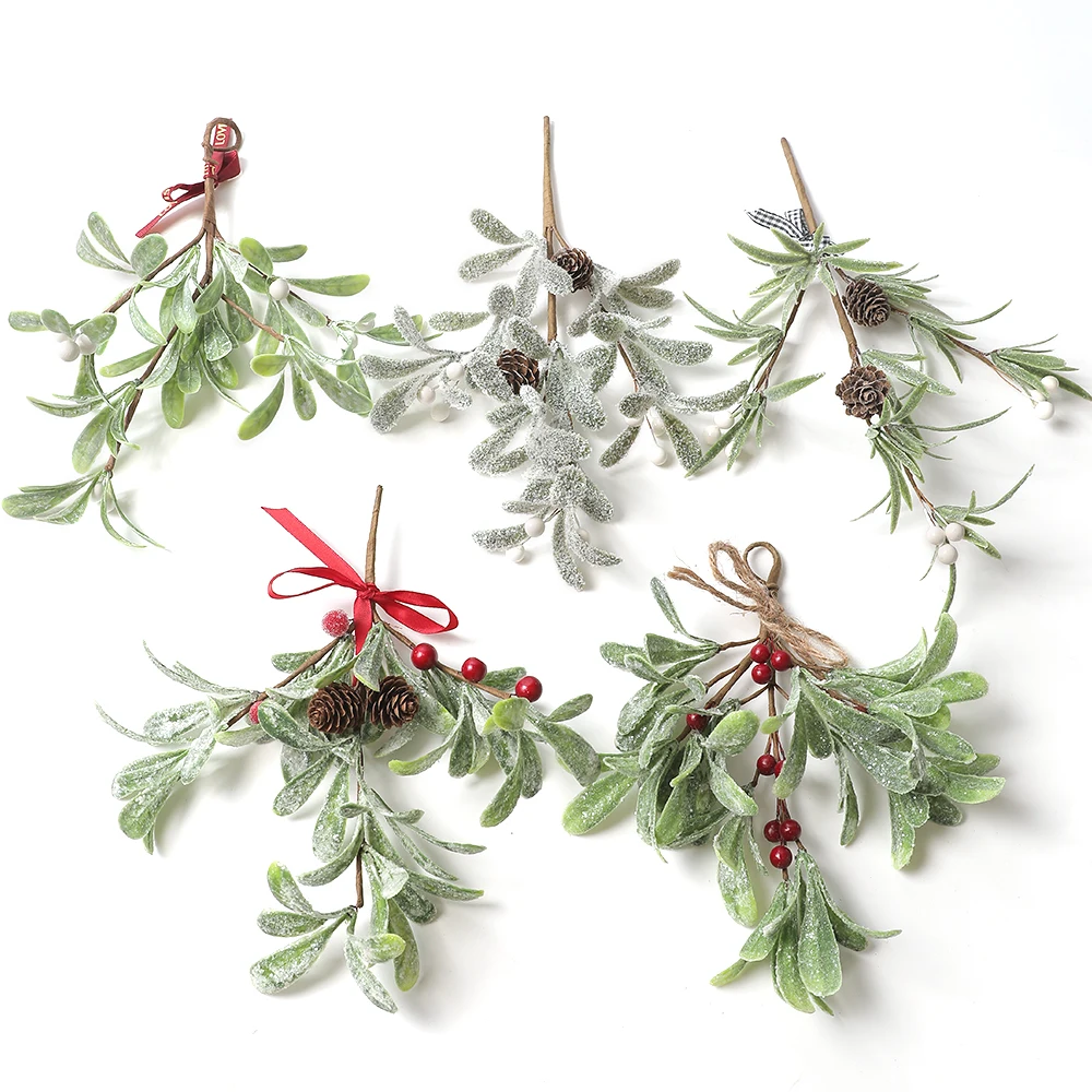 

Artificial Christmas Mistletoe Ornament Pendant Glitter Mistletoe Hanging With Ribbon Christmas Party Decorations Holiday Decor