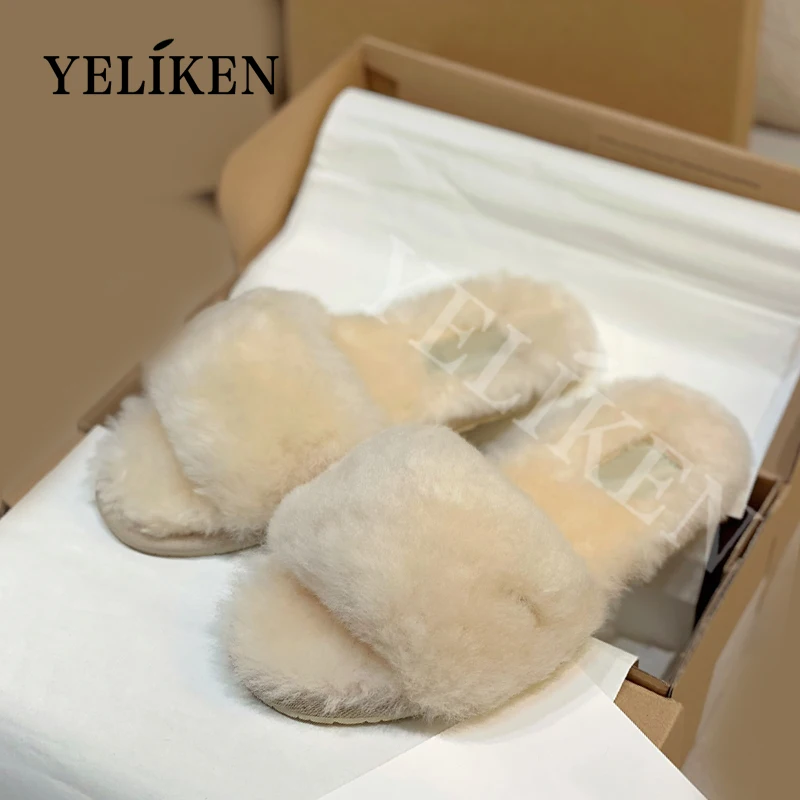 Осень-зима 2024 новые поступления женские шерстяные теплые тапочки на плоской