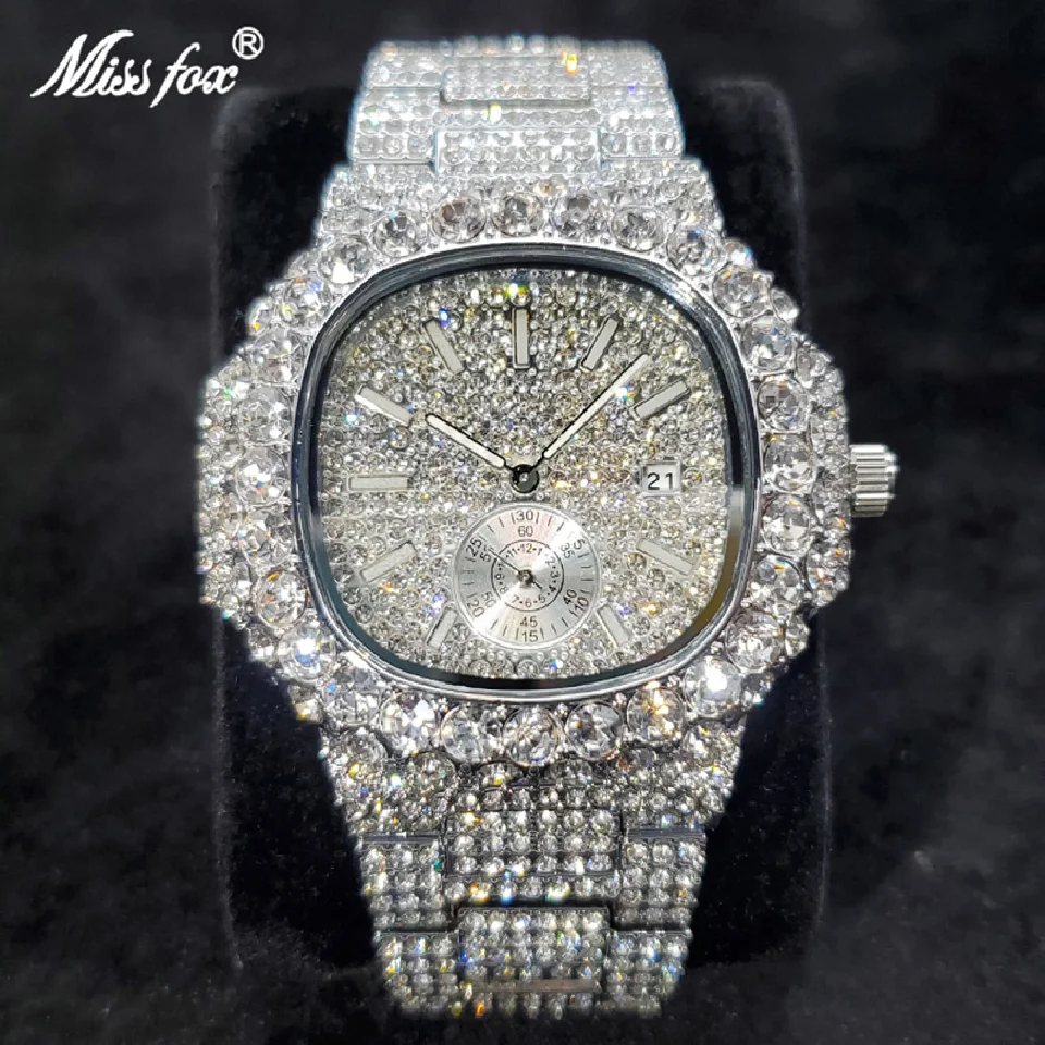 

MISSFOX New Diamond Watch For Men Luxury Classic Ice Out Watches Hip Hop Fashion Top Brand AAA Silver Clock Best Selling Product