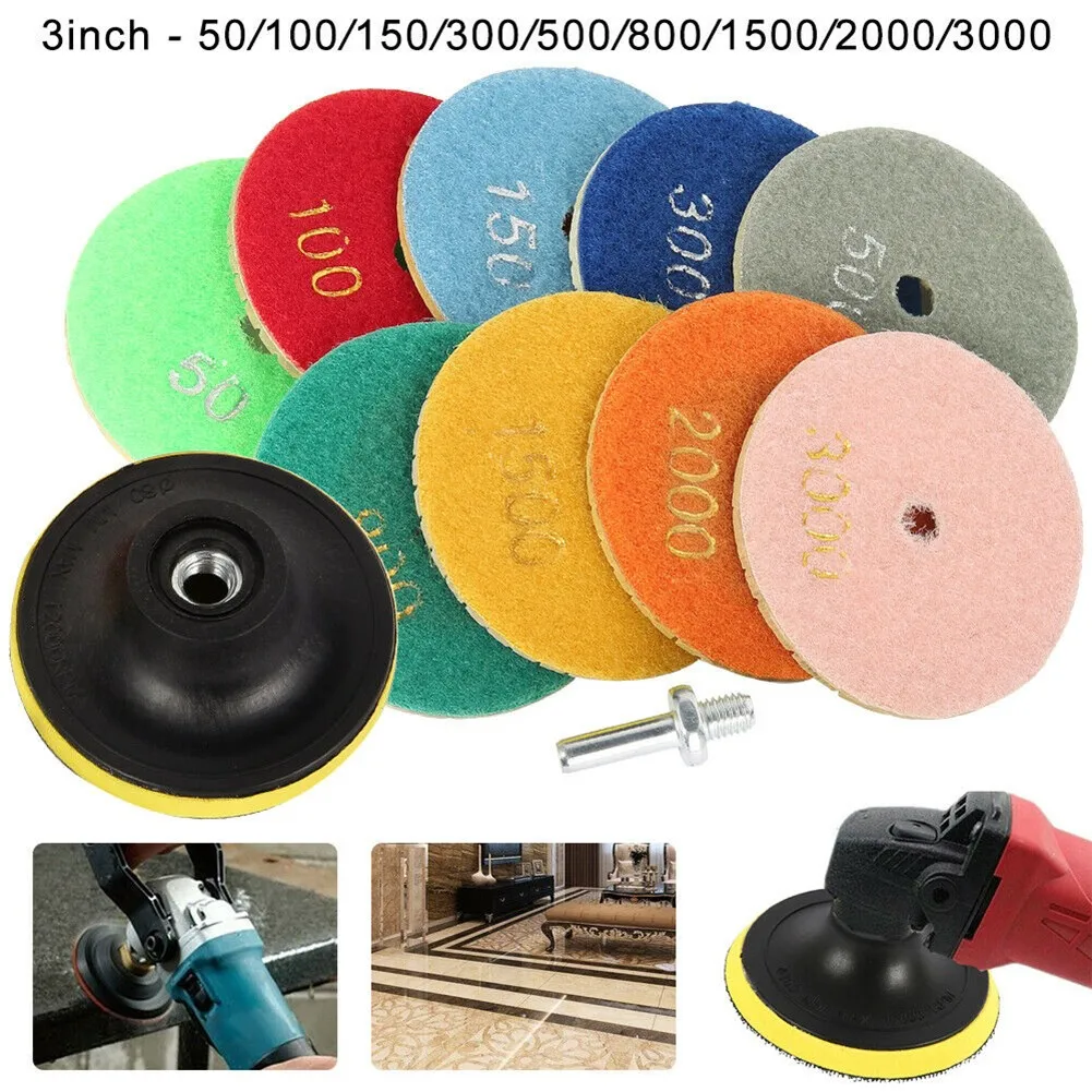 

11Pcs 3Inch Diamond Polishing Pads Grinder Disc Kit Polishing Wheel For Granite Marble Stone Concret Polishing Tool Grinding Dis
