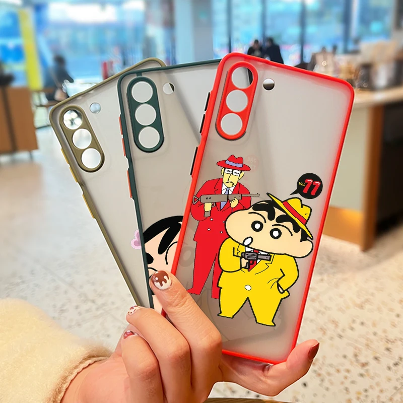 

Cartoon Crayon Shin Chan For Samsung Galaxy S22 S21 Ultra S20 FE Lite S10 S9 8 Plus 5G Frosted Translucent Phone Case Capa Cover