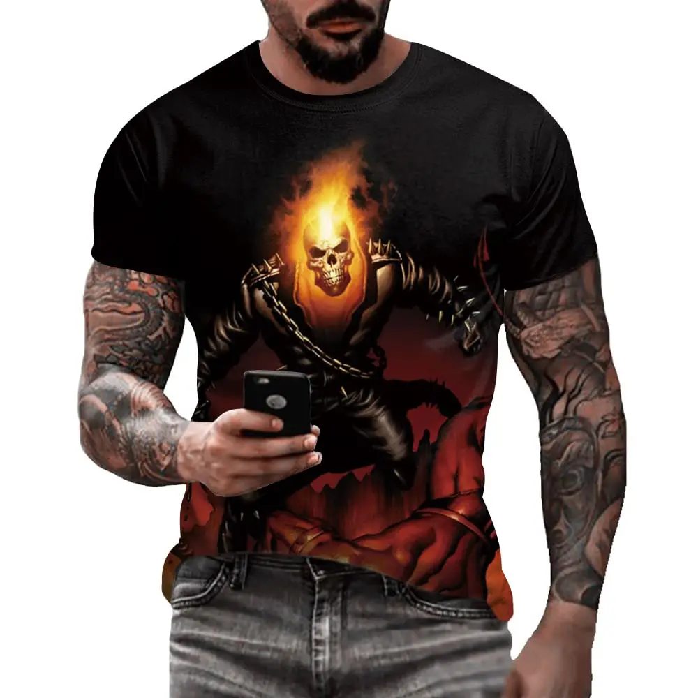 

Men 3D Graphic Skull T-Shirt Creative Printed Short Sleeve T-Shirt Casual Round Neck Novelty Streetwear Fashion Tees Shirt Tops