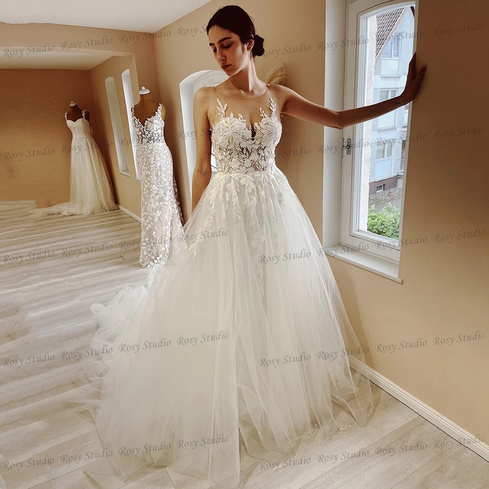 

Сексуальный иллюзионный лиф, кружевное свадебное платье, прозрачное ожерелье, а-силуэт, свадебные платья, платье 2023, Новое свадебное платье на заказ