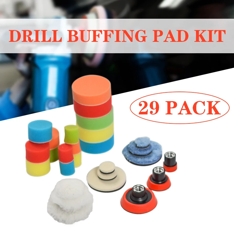 

29pcs Mini Buffing Polishing Pad Kit Wool Pad Waxing Sponge Car Detail Polisher Polishing Pads Tools With M14 Thread Backing Pad
