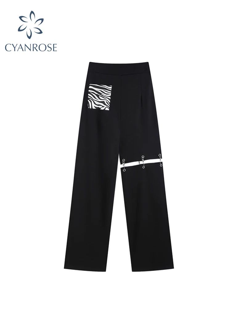 

Patchwork High Waist Pants Women 2022 Summer Fashion Streetwear Korean Style Straighting Loose Design Casual Ladies Long Pants
