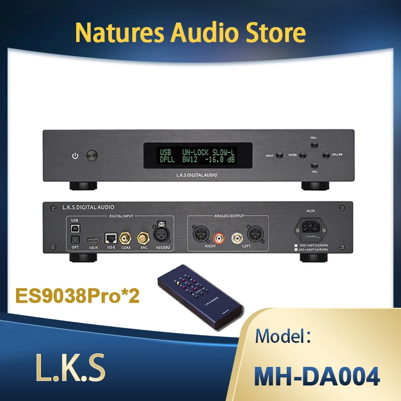 

L.K.S Audio LKS MH-DA004 Dual ES9038pro Flagship DAC DSD Input Coaxial BNC AES EBU for DoP USB I2S Optical Audio Decoder