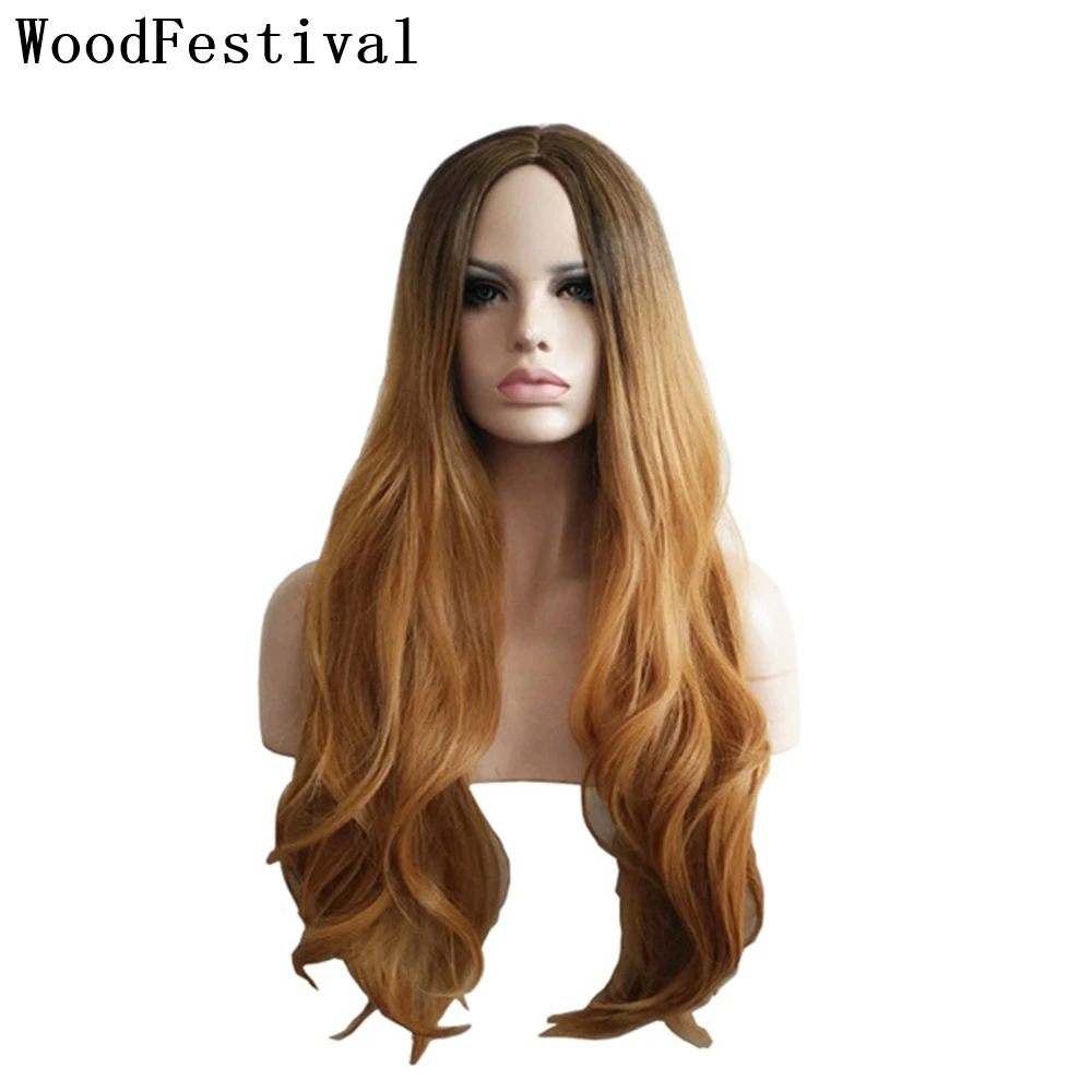 

Волнистый синтетический парик WoodFestival, длинные волосы, цветные парики для косплея на Хэллоуин для женщин, розовые, красные, коричневые, синие...