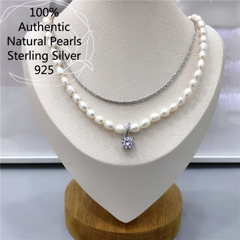 

Natural Pearl Cross Round Double Layer Silver Collar Collares Plata De Ley 925 Para Mujer Necklace For Women Jewelry 진주목걸이 2022