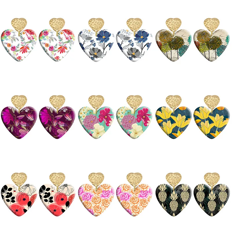 

Flower Love Good Quality Acrylic Heart Hook Earrings For Women Piercing Ear Drop Dangle Jewelry R2040