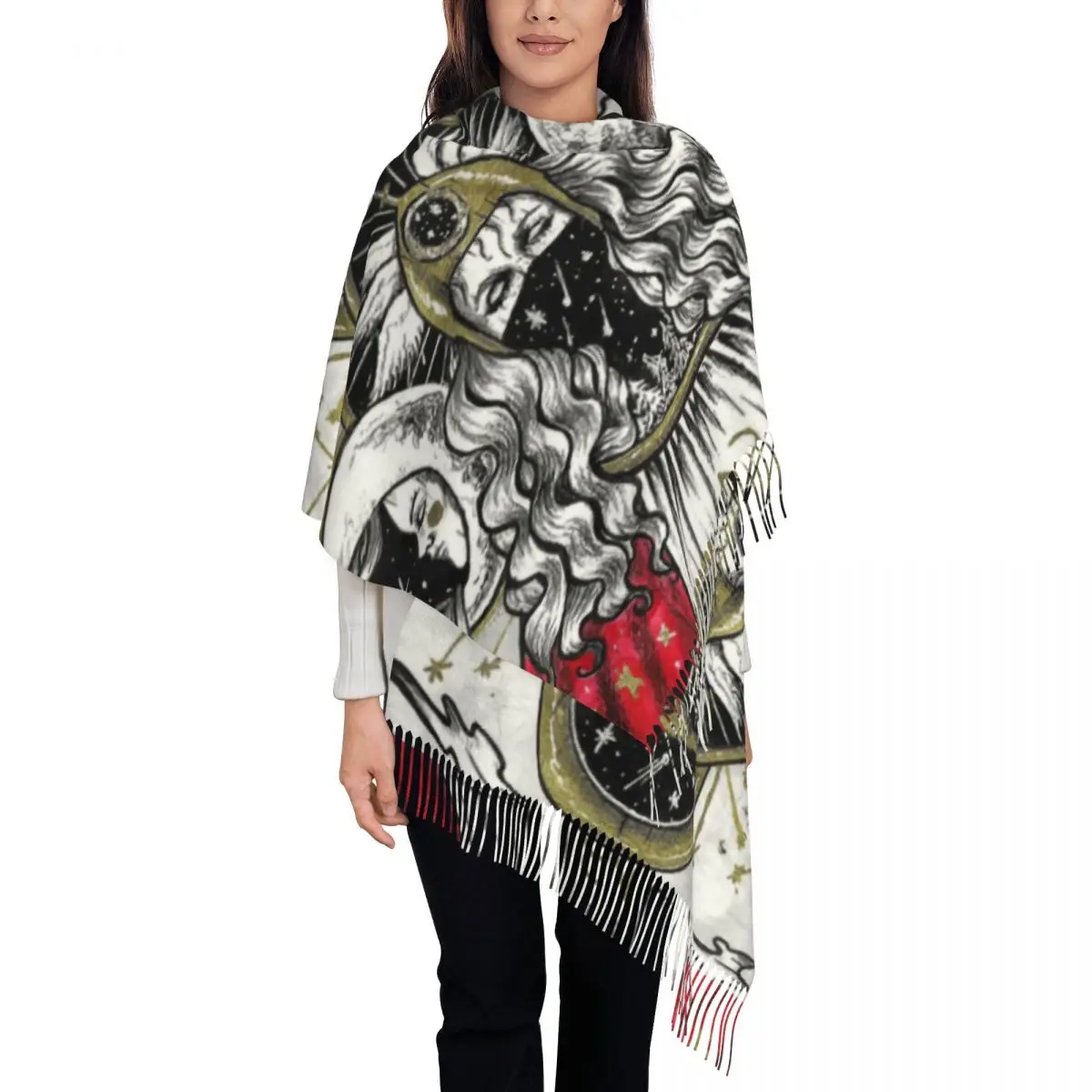 Индивидуальные платки с рисунком тройной Луны богини женский шарф кисточками