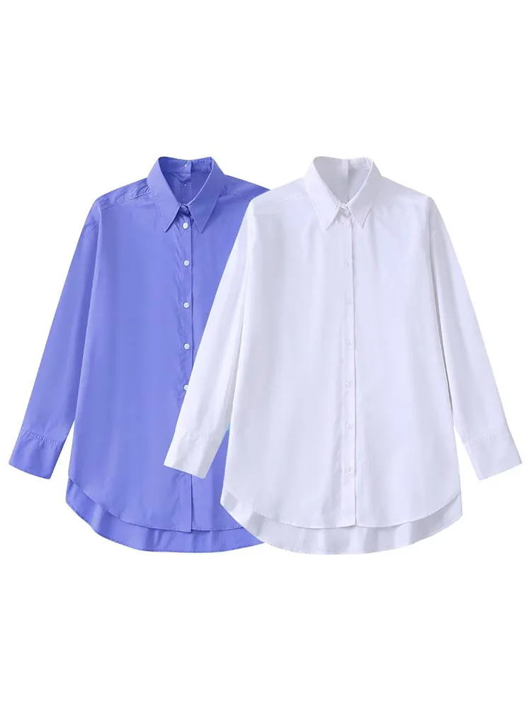 

Женская блузка из поплина с длинным рукавом, на пуговицах