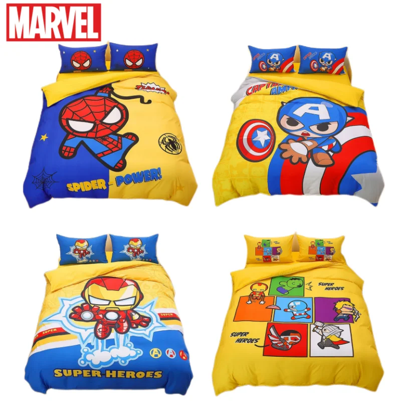 

Marvel Anime Peripheral Cartoon Cute Iron Man Spiderman Quilt Cover Bed Sheet Four-piece Creative Pillowcase Bedding Wholesale