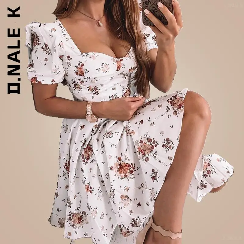 

Женское летнее Мини-Платье на молнии с коротким рукавом-фонариком и цветочным принтом