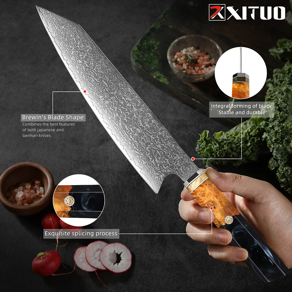 Дамасский нож шеф-повара Кирицуке 8-дюймовый кухонный Pro Sharp VG10 стальной для резки